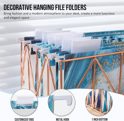 Y YOMA 6 Pack Decorative Hanging File Folders, Letter Size, Marble Design, Pretty File Folder Organizer