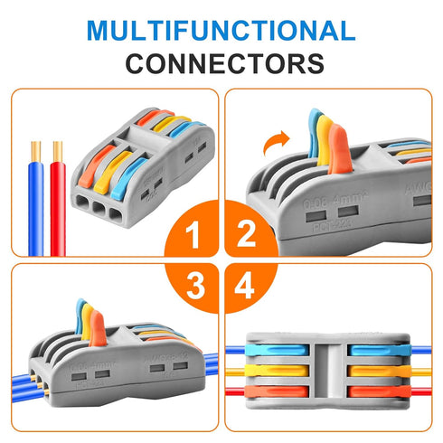 Wire Connectors Nuts, 50pcs 3 Conductor Compact Splicing Electrical Connectors, 3 Circuit Inline Splices
