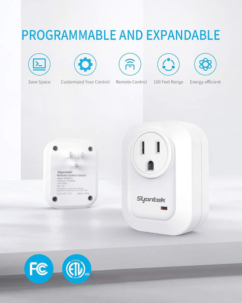 100 (5 2 Syantek Upgraded Remote Control Outlet Wireless Light Switch for Household Appliances, Expandable Remote Light