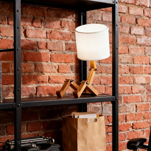 BBGISHO Bulb Bulb Robot Table Lamp, Wood Table Lamp with Fabric Shade, Color Changing Light & Remote Control, Cute Boho