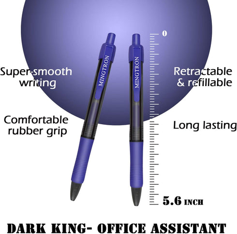 Gel Pens, 100 Pack Blue Fine Point Pens, No Smear Ink for Left Hand, Retractable Rollerball for Smooth Writing, 0.5MM