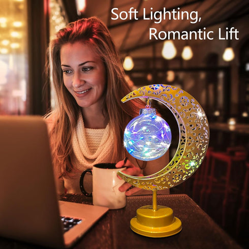 Mayamila Decorative Table Lamp, Crescent Moon Light Ramadan Table Decor, Battery Powered Christmas Ramadan Desk Lamp