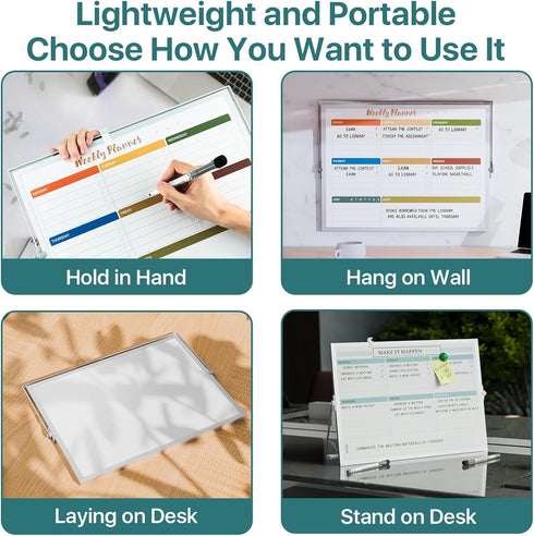 Dry Erase White Board with Stand, Double-Sided Weekly 12x16 inch, 10 Markers, 6 Magnets, Portable for Office