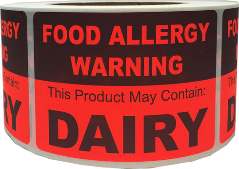 Food Allergy Warning Labels This Product May Contain Dairy, 2.5 x 3.5