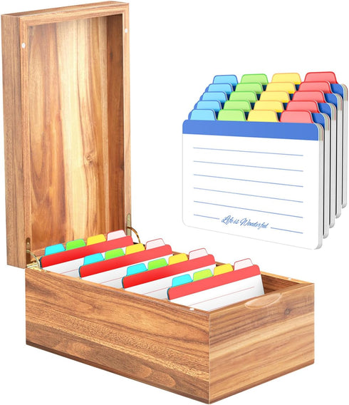 Neando 4x6 Index Card Holder, Acacia Index Card Box, Index Card Organizer Case,