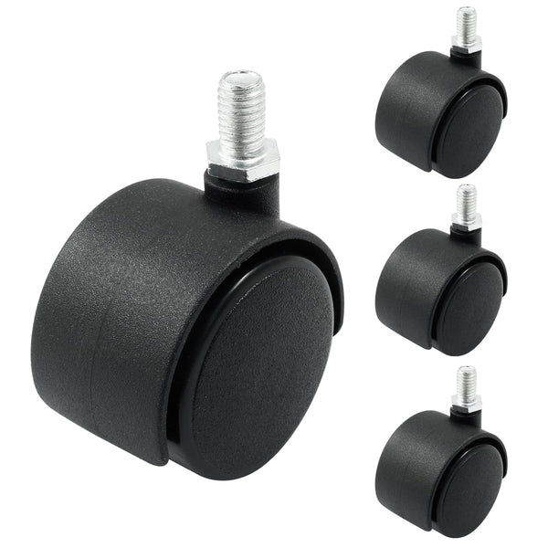 4pcs 1.5 Inch Swivel Caster Wheels, Black Nylon M8 Threaded Stem, Heavy Duty Replacement for Furniture