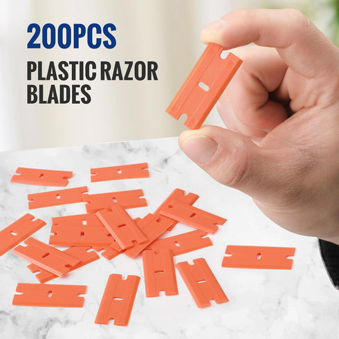 200 Pack WORKPRO Plastic Razor Blades, Double Edged Scraper Blades, Safety Razor Blades Easy Replacement, Perfect