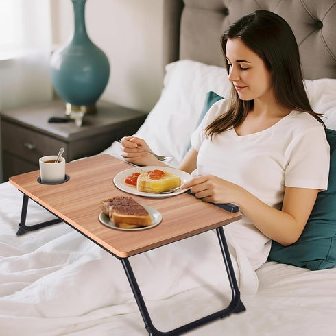 LapDesk Pro Adjustable Laptop Desk for Bed & Couch, Portable Foldable Bed Tray Table with Cup Holder, Laptop Stand