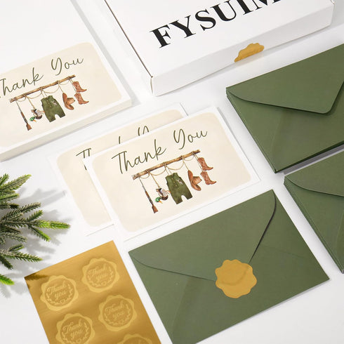 50 Pack FYSUIMU Baby Shower Thank You Cards Green Baby Cloth Mallard Duck Note Cards with Envelopes Stickers Boxed