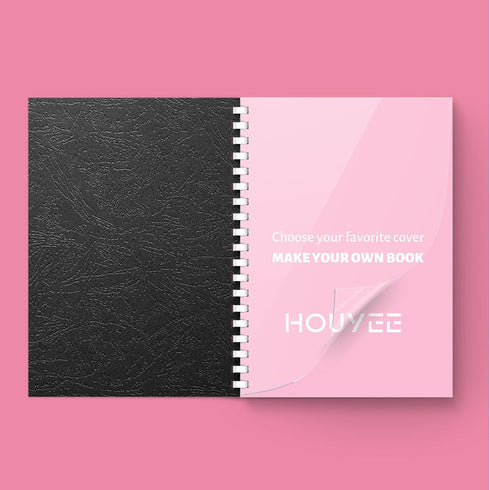 HOUYEE Binding Covers and Combs Set, 50 Pcs Leather Texture Paper Binding Covers, 50 Pcs Clear Covers
