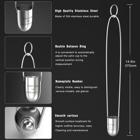 Viscosity Cup No. 4 Zahn Cup, 4 Viscometer Dip Type 44ml Viscosity Cup for Paint Sprayer, Stainless Steel Flow Cup for Oil Paint Finishes Honey Sauce