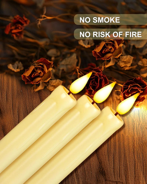 3 Pack Homemory Flameless Taper Candles, No Remote, Realistic Flickering Battery Operated Candlesticks, Ivory LED