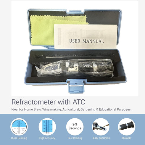 LABO Technology 0-40% Brix/0-25% LABO Brix Refractometer with ATC, Dual Scale Alcohol, Handheld Refractometer