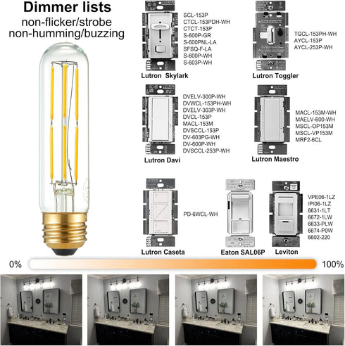 LiteHistory Tubular Light Bulb, 6W Equal E26 LED Bulb, 60 Watt Dimmable, Neutral White 4000K, Pack of 6