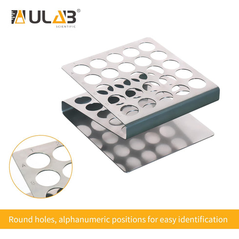 ULAB Scientific Test Tube with Tube Rack, Z Shape Stainless Steel Rack, 10pcs of 16ml Cylindrical Glass Tubes