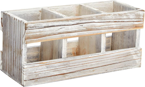 Juvale Rustic-Style Wooden Desk Pencil Holder with 3 Compartments for Office Accessories and Farmhouse Decor