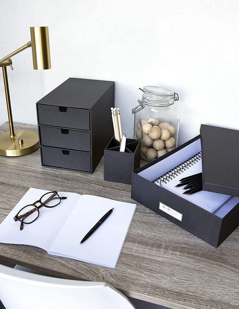 Bigso Box of Sweden Ingrid 3-Drawer Desk Organizer: Durable Fiberboard with Drawers for Office Supplies, Stackable