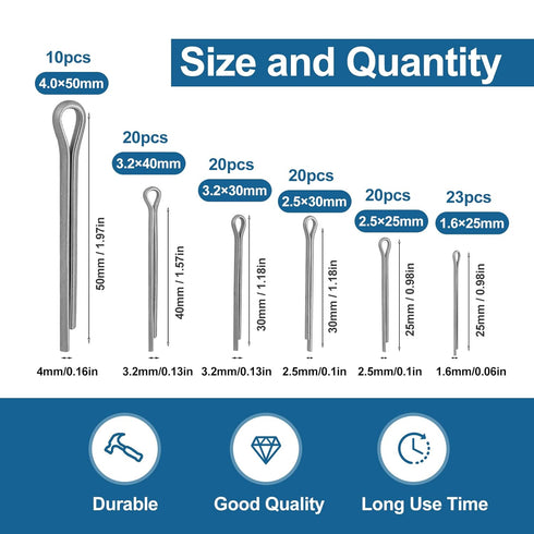 202 Pcs Hardware Pins Assortment Kit, 304 Stainless Steel Hairpin & R Clips, Retaining Fasteners, Cotter Pins