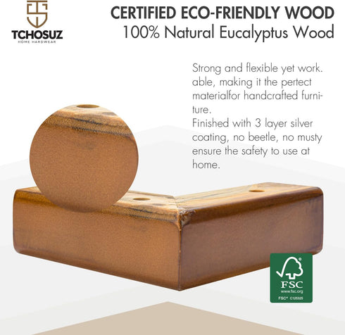 TCHOSUZ 4 Pack (2 Inch Solid Wood Furniture Legs, Walnut Corner Legs Height) - L-Shaped Bed Risers & Couch Feet