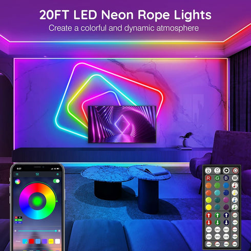 AILBTON 20Ft Neon Rope Lights,Flexible Led Rope Lights Control with App/Remote,Multiple Modes Music Sync Gaming RGB Led