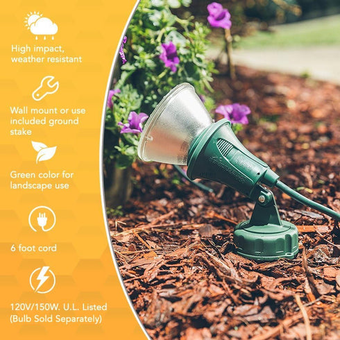 (6-Feet 120V; Woods Outdoor Floodlight Fixture With Stake cord; Green)