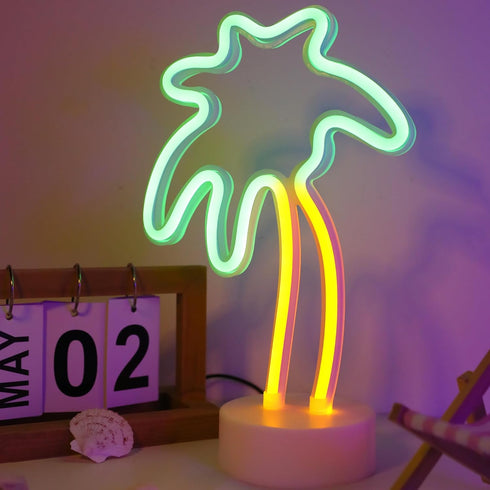 Summer ENUOLI Coconut Palm tree Neon Signs LED Battery Operated USB Powered Neon Light with Holder Base for Party