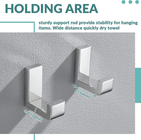 APLusee Polished Chrome Towel Hook 2 Pack, 304 Stainless Steel Wall Mounted Robe Hook