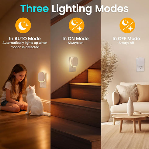 Hiwrolat Dimmable (2 Pack) Plug-in Motion Sensor Night Light, Eye-Caring Warm White Nightlight for Baby & Kids'