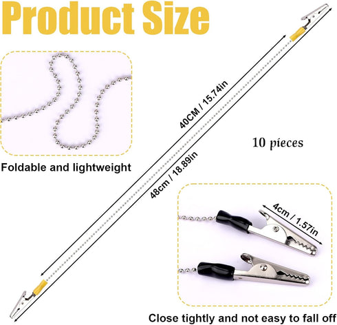 Tinoaly 10pcs 48cm/18.89in (5 Dental Bib Holder Clip, Napkin Alligator Holders with Chain Neck Lanyard for Restaurant