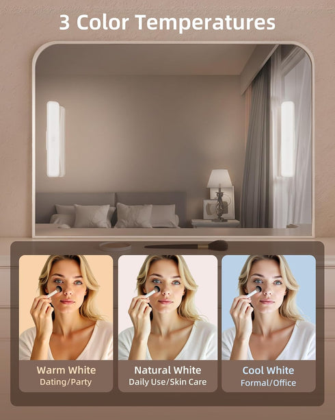 2 Pack 3 Dimming, EZVALO Wireless Makeup Light, Rechargeable Vanity Lights for Mirror with Color Modes, Stepless Touch
