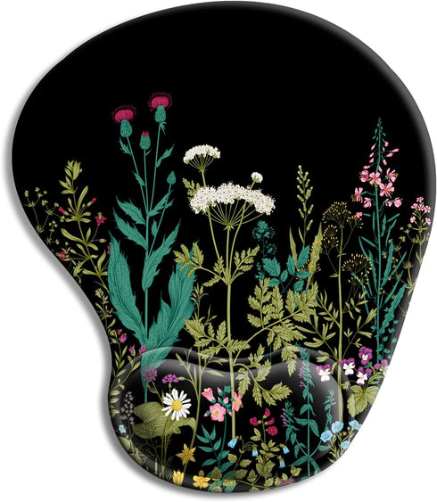 Ergonomic Mouse Pad with Wrist Rest Support Gel, Cute Non-Slip Pad, Garden Flowers Design
