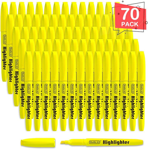 Shuttle Art 70 Pack Highlighters, Yellow Highlighters with Versatile Chisel Tip, Highlighter Markers Bulk in Vibrant Color for Highlighting as Office, School Supplies by Shuttle Art