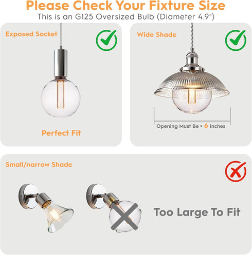 Bulb, Dimmable Bulb, 3.5W E26 G125 Large Globe Light Vintage Edison LED Low Lumen Eye-Caring Soft Dim Lighting