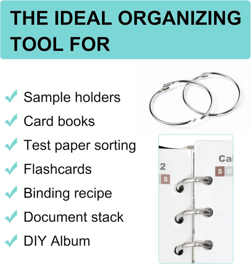 uxcell Nickel Plated Steel Loose Leaf Binder Rings, 2.2 Inches Paper Key Rings, 4 Pcs for Home Office Crafts
