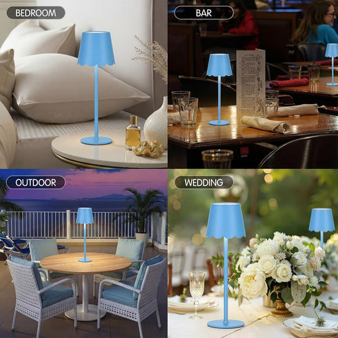 1 Pack 3 Dimmable Counter Pickmesh Scalloped Edge Cordless Table Lamp Color LED Rechargeable Battery Desk Light Modern