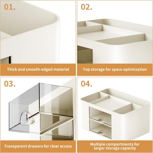 Marbrasse Pen Organizer with 2 Drawers, Multi-Functional Holder for Desk, 5 Compartments + Drawer for Office