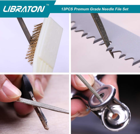LIBRATON Small File Set - 13PCS Needle Diamond Files for Precision Metal Work, Wood, Plastic Carving Tool