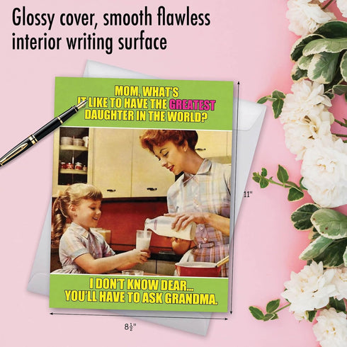 NobleWorks Ask Grandma Funny Jumbo Mother’s Day Card, 8.5 x 11 Inch, Vintage Notecard