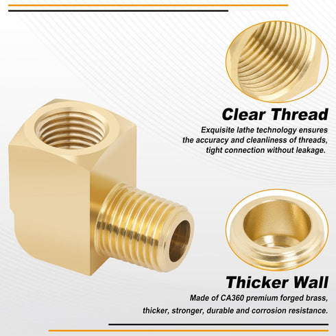 KOOTANS 4pcs 1/4 NPT 90 Degree Barstock Street Elbow Brass Fittings, 1/4" NPT Male to Female Thread