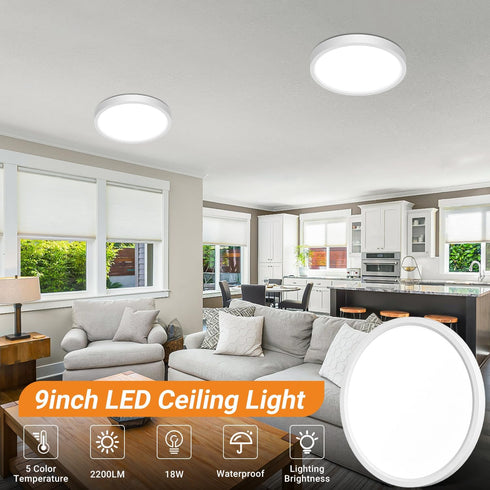 2Pack 9 Inch 18W, 2200LM, 0.7 Inch, 3000K-6500K Closet, slochi LED Flush Mount Ceiling Light Fixture, Super Slim