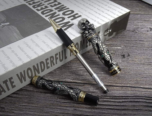 Jinhao Snake Roller Ball Pen, Black Color with Solid Metal Skull Head