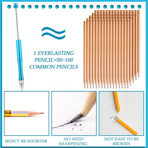 Ctosree 14 Pcs Beadable Pencil Inkless Everlasting Pencil DIY Reusable Erasable Writing Pencil