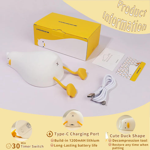 LiuXxdym 3 Dimmable Lying Flat Duck Night Light, Cute Silicone Light Up Duck, Level Nursery Nightlight, LED Duck Lamp