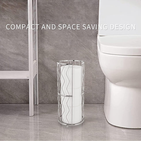 3 Decorative Metal Standing Toilet Tissue Holder for Bathroom/Powder Room, Compact Tissue Reserve for Jumbo Rolls