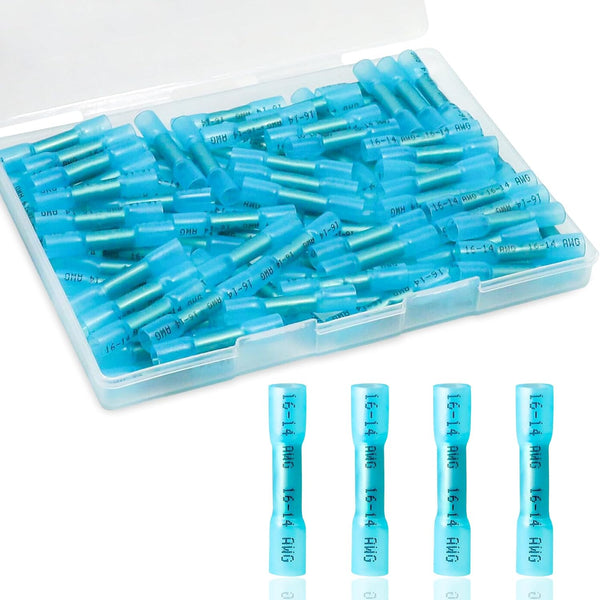 120 PCS Heat Shrink Butt Connectors, Insulated Waterproof 16-14 AWG, Tinned Copper for Wiring, Marine, Automotive (Blue)