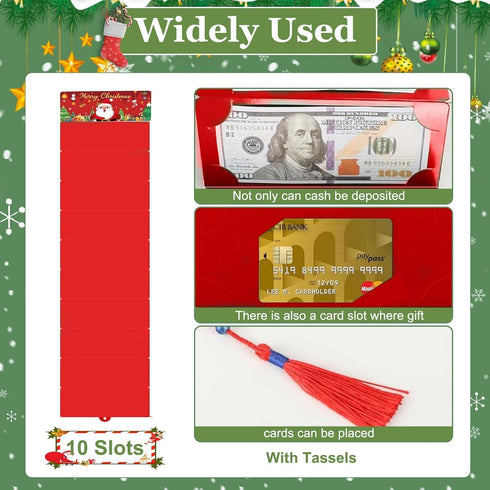 Haomax 3PCS Envelopes,10 Christmas Cash Gift Slots Christmas Money Holders for Cash, Xmas Surprise Card Holder