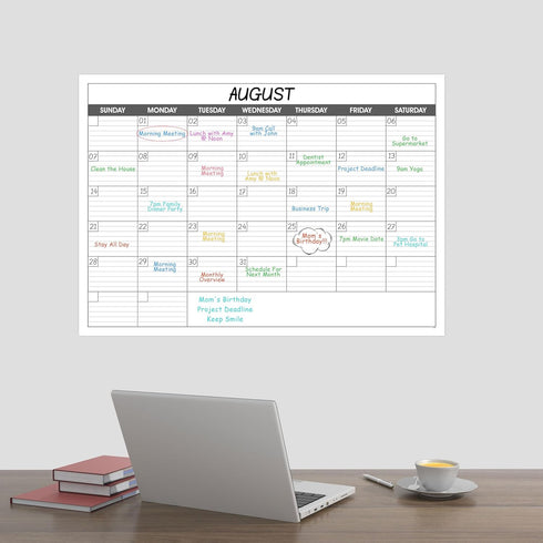 Large Undated Dry Erase Calendar for Wall - 1 Month, 40" x 30", Reusable Laminated with 8 Round Stickers