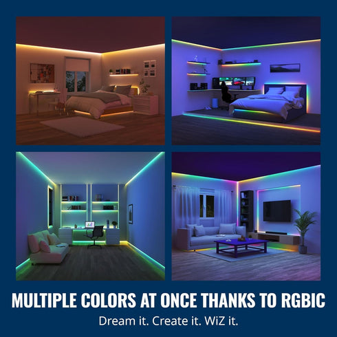 16.4 WiZ Connected ft LED Light Strip For Your Smart Home, Flowing Multicolor LED Lights, Color-Changing RGBIC