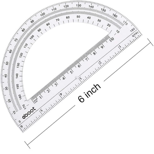 eBoot Plastic Protractor, 180 Degrees, 4 Inch and 6 Inch, Clear, 2 Pieces