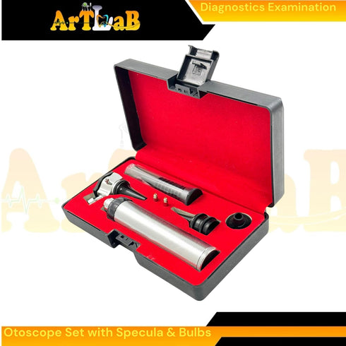 artlab 17pc Set Bulbs, Examination Otoscope with LED Disposable Specula, & Storage Case - Standard-Size Otoscope
